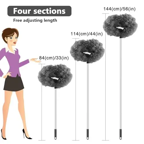 LUCKY-M Ceiling Fan Cleaner Duster, Removable Microfiber Ceiling Fan Blade Cleaner Reusable Duster with Extension Pole Adjusts 13 to 57.1 in for Cleaning Bookshelves Wall Door Window Top(Grey) - 2
