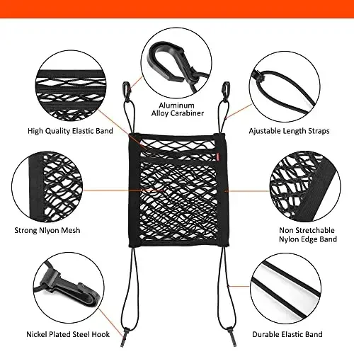 Luckybay 3-Layer Car Mesh Organizer, Seat-Back Net Barrier for Pets & Kids, Between-Seat Purse Holder, Universal Car Storage Mesh for SUV & Truck, Cargo Net Pocket for Driver - 2