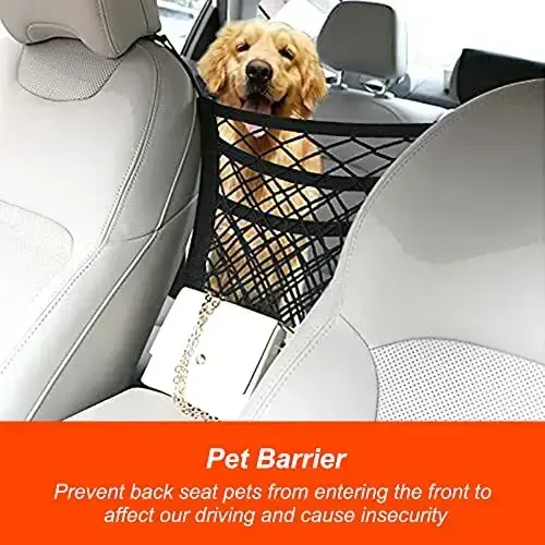 Luckybay 3-Layer Car Mesh Organizer, Seat-Back Net Barrier for Pets & Kids, Between-Seat Purse Holder, Universal Car Storage Mesh for SUV & Truck, Cargo Net Pocket for Driver - 4