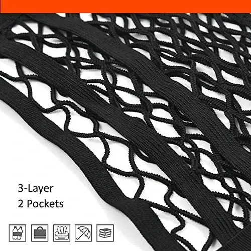 Luckybay 3-Layer Car Mesh Organizer, Seat-Back Net Barrier for Pets & Kids, Between-Seat Purse Holder, Universal Car Storage Mesh for SUV & Truck, Cargo Net Pocket for Driver - 5