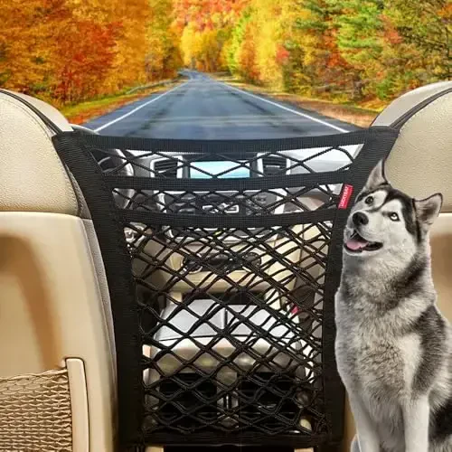 Luckybay 3-Layer Car Mesh Organizer, Seat Back Net Bag, Barrier of Backseat Pet Kids, Universal for Car, SUV - 6