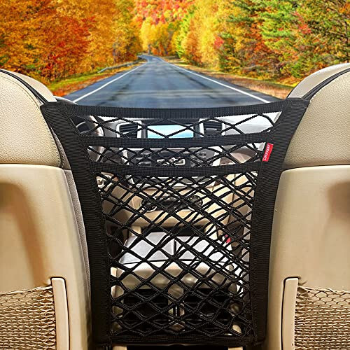 Luckybay 3-Layer Car Mesh Organizer, Seat Back Net Bag, Barrier of Backseat Pet Kids, Universal for Car, SUV - 1