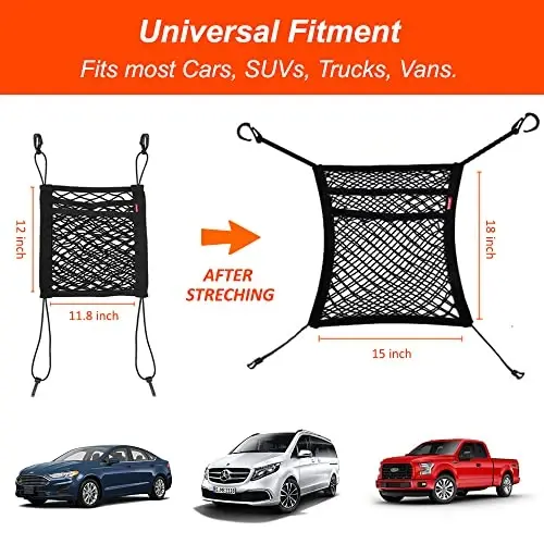 Luckybay 3 qavatli avtomobil to'r organizatori, o'rindiq orqa to'r sumkasi, orqa o'rindiq uy hayvonlari bolalari to'sig'i, avtomobil, SUV uchun universal - 3