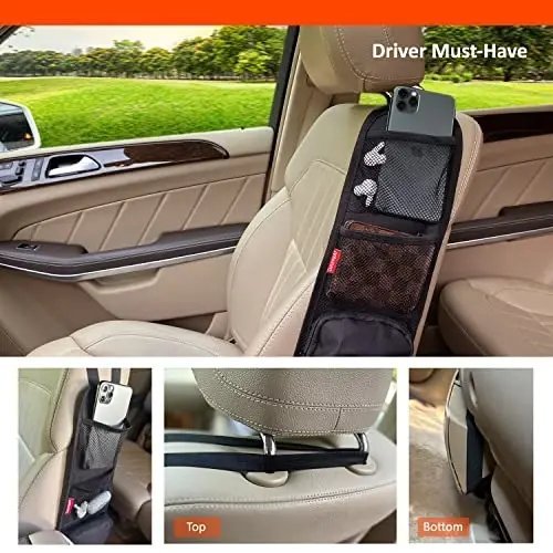 Luckybay Avtomobil O'rindig'i Yon Organayzeri, Avto O'rindiqni Saqlash uchun Osma Sumka, Telefonlar, Ichimlik, Avtomobillar, SUV va Yuk mashinalari uchun to'r cho'ntagi bilan ushlagich 2 dona 