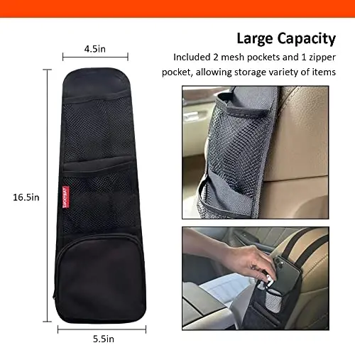 Luckybay Car Seat Side Organizer, Auto Seat Storage Hanging Bag, Phones, Drink, Stuff Holder with Mesh Pocket for Cars, SUV & Truck 