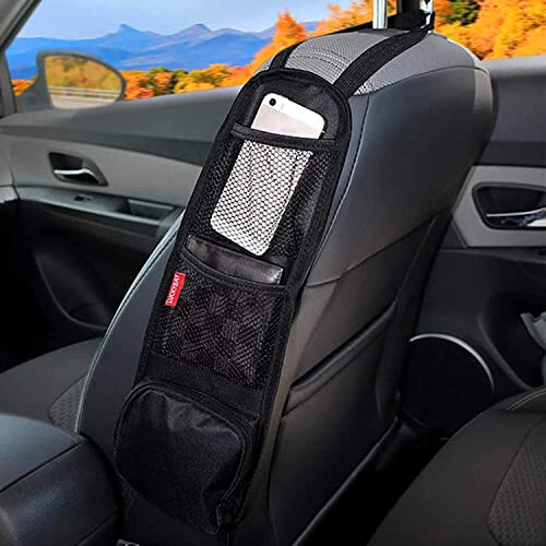 Luckybay Car Seat Side Organizer, Auto Seat Storage Hanging Bag, Phones, Drink, Stuff Holder with Mesh Pocket for Cars, SUV & Truck - 1