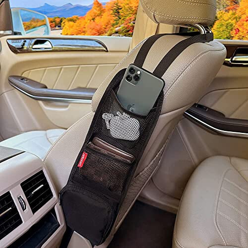 Luckybay Car Seat Side Organizer, Auto Seat Storage Hanging Bag, Phones, Drink, Stuff Holder with Mesh Pocket for Cars, SUV & Truck - 2