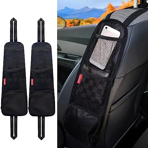 Luckybay Car Seat Side Organizer, Auto Seat Storage Hanging Bag, Phones, Drink, Stuff Holder with Mesh Pocket for Cars, SUV & Truck 2 Pack - 1