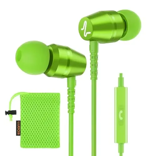 LUDOS OMNITONE Wired Earbuds in-Ear Headphones, 5 Year Warranty, Earphones with Microphone, 3.5 mm Jack Corded Ear Buds, Videoconference for iPhone, Samsung, Laptop, Kids, School Students - Green - 1