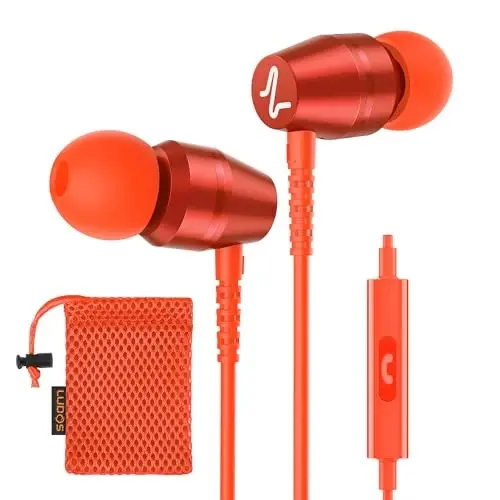 LUDOS OMNITONE Wired Earbuds in-Ear Headphones, 5 Year Warranty, Earphones with Microphone, 3.5 mm Jack Corded Ear Buds, Videoconference for iPhone, Samsung, Laptop, Kids, School Students - Coral 