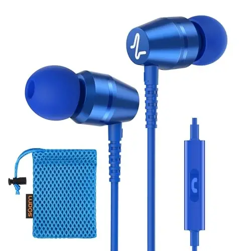 LUDOS OMNITONE Wired Earbuds in-Ear Headphones, 5 Year Warranty, Earphones with Microphone, 3.5 mm Jack Corded Ear Buds, Videoconference for iPhone, Samsung, Laptop, Kids, School Students - Blue - 1