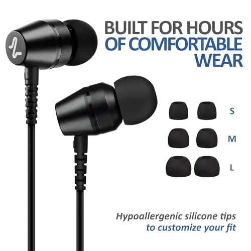 LUDOS OMNITONE Wired Earbuds in-Ear Headphones, 5 Year Warranty, Earphones with Microphone, 3.5 mm Jack Corded Ear Buds, Videoconference for iPhone, Samsung, Computer, Laptop, Kids, School Students - 5