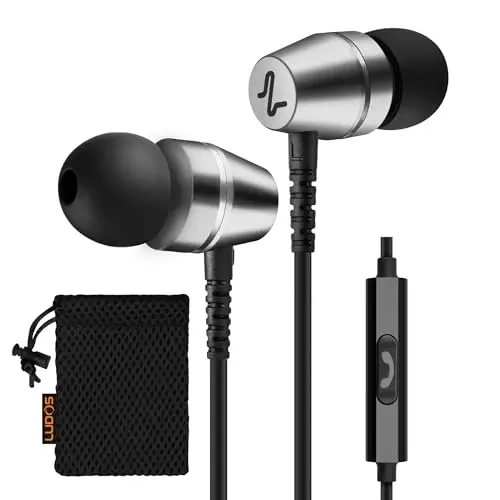 LUDOS OMNITONE Wired Earbuds in-Ear Headphones, 5 Year Warranty, Earphones with Microphone, 3.5 mm Jack Corded Ear Buds, Videoconference for iPhone, Samsung, Laptop, Kids, School Students - Grey - 1