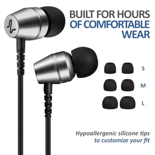 LUDOS OMNITONE Wired Earbuds in-Ear Headphones, 5 Year Warranty, Earphones with Microphone, 3.5 mm Jack Corded Ear Buds, Videoconference for iPhone, Samsung, Laptop, Kids, School Students - Grey - 6