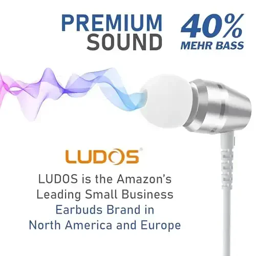 LUDOS OMNITONE Wired Earbuds in-Ear Headphones, 5 Years Warranty, Earphones with Microphone, 3.5 mm Jack Corded Ear Buds, Videoconference for iPhone, Samsung, Laptop, Kids, School Students - White - 7