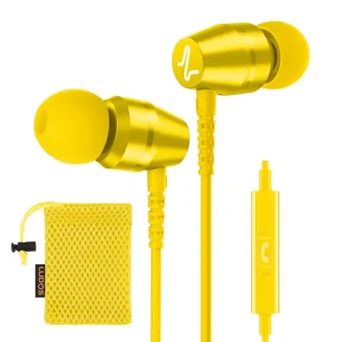 LUDOS OMNITONE Wired Earbuds in-Ear Headphones, 5 Year Warranty, Earphones with Microphone, 3.5 mm Jack Corded Ear Buds, Videoconference for iPhone, Samsung, Laptop, Kids, School Students - Yellow - 1