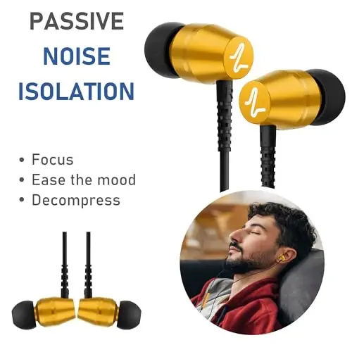 LUDOS OMNITONE Проводные наушники-вкладыши, 5 лет гарантии, Наушники с микрофоном, Разъем 3,5 мм, Проводные наушники, Видеоконференция для iPhone, Samsung, Ноутбука, Детей, Школьников - Золотой - 5