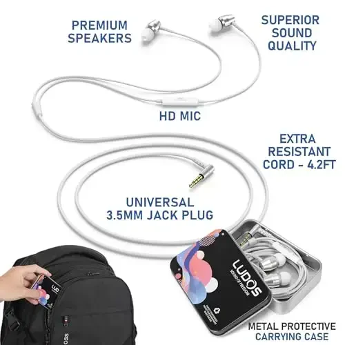 LUDOS OMNITONE Simsiz Quloqchinlar, 5 Yillik Kafolat, Mikrofonli Quloqchinlar, 3.5 mm Jekli Simli Quloqchinlar, iPhone, Samsung, Noutbuk, Bolalar, Maktab O'quvchilari uchun Videokonferensiya - Oq - 2