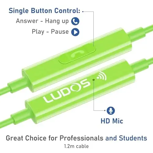 LUDOS OMNITONE USB C Headphones for iPhone 16 15 Pro Max Plus iPad Pro, 5 Years Warranty, USB-C Earbuds for Samsung Galaxy S24 S23 Ultra S22 S21 S20 A55 A54 A53, USB Type C Earphones - Green - 3