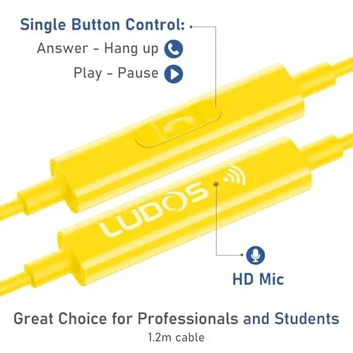 LUDOS OMNITONE USB C Headphones for iPhone 16 15 Pro Max Plus iPad Pro, 5 Years Warranty, USB-C Earbuds for Galaxy S24 S23 S22 S21 S20 A55 A54 A53, USB Type C Earphones - Yellow - 3