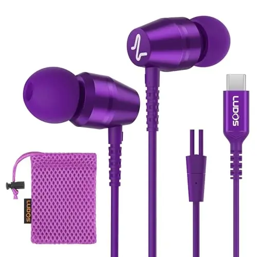 LUDOS OMNITONE USB C Headphones for iPhone 16 15 Pro Max Plus iPad Pro, 5 Years Warranty, USB-C Earbuds for Samsung Galaxy S24 S23 S22 S21 S20 A55 A54 A53, USB Type C Earphones - Purple - 1