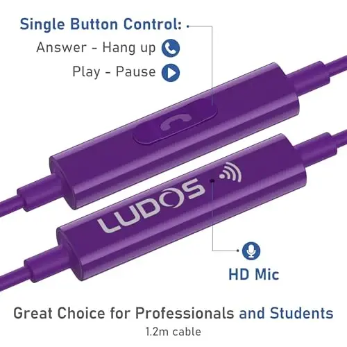 LUDOS OMNITONE USB C Headphones for iPhone 16 15 Pro Max Plus iPad Pro, 5 Years Warranty, USB-C Earbuds for Samsung Galaxy S24 S23 S22 S21 S20 A55 A54 A53, USB Type C Earphones - Purple - 3