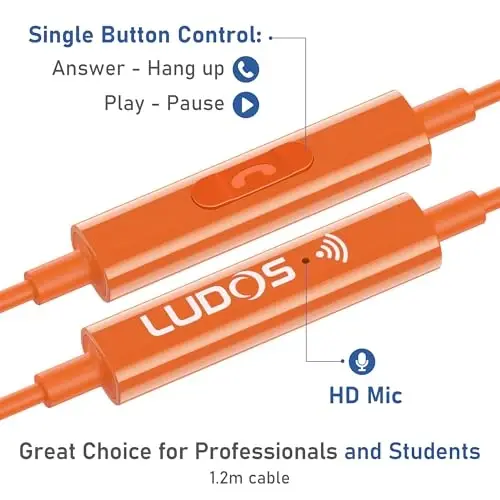 LUDOS OMNITONE USB C Headphones for iPhone 16 15 Pro Max Plus iPad Pro, 5 Years Warranty, USB-C Earbuds for Samsung Galaxy S24 S23 S22 S21 S20 A55 A54 A53, USB Type C Earphones - Orange - 3