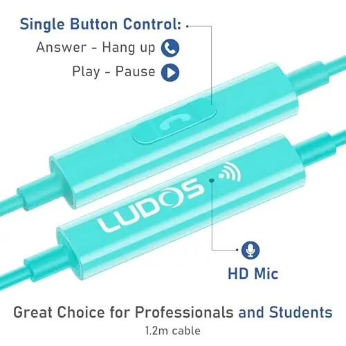 LUDOS OMNITONE USB C iPhone 16 15 Pro Max Plus iPad Pro uchun naushniklar, 5 yillik kafolat, Samsung Galaxy S24 S23 S22 S21 S20 A55 A54 A53 uchun USB-C quloqchinlar, USB Type C naushniklar - Turquoise - 3