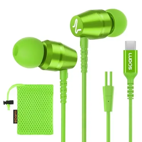 LUDOS OMNITONE USB C iPhone 16 15 Pro Max Plus iPad Pro uchun naushniklar, 5 yillik kafolat, Samsung Galaxy S24 S23 Ultra S22 S21 S20 A55 A54 A53 uchun USB-C quloqchinlar, USB Type C naushniklar - Yashil - 1