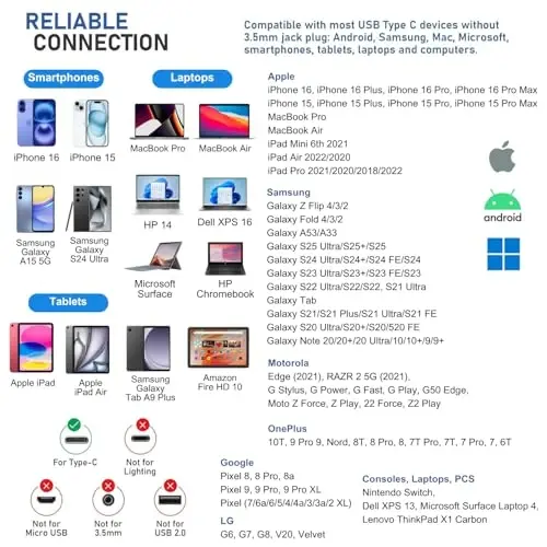 LUDOS OMNITONE USB C iPhone 16 15 Pro Max Plus iPad Pro uchun naushniklar, 5 yillik kafolat, Samsung Galaxy S24 S23 Ultra S22 S21 S20 A55 A54 A53 uchun USB-C quloqchinlar, USB Type C quloqchinlari - Jigarrang - 6