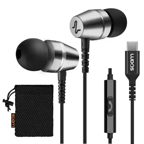 LUDOS OMNITONE USB C iPhone 17 16 15 Pro Max Plus Air iPad Pro uchun naushniklar, 5 yil kafolat, Samsung Galaxy S24 S23 Ultra S22 S21 FE S20 Z Flip 3 uchun USB-C quloqchinlar, USB Type C eshitish vositasi - Kulrang - 14