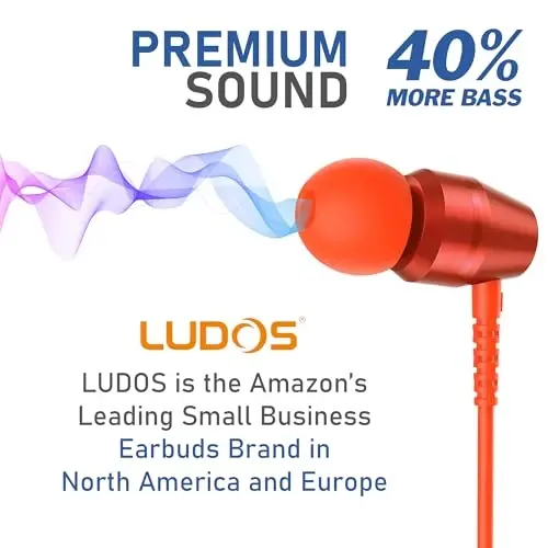 LUDOS OMNITONE Wired Earbuds in-Ear Headphones, 5 Year Warranty, Earphones with Microphone, 3.5 mm Jack Corded Ear Buds, Videoconference for iPhone, Samsung, Laptop, Kids, School Students - Coral - 7
