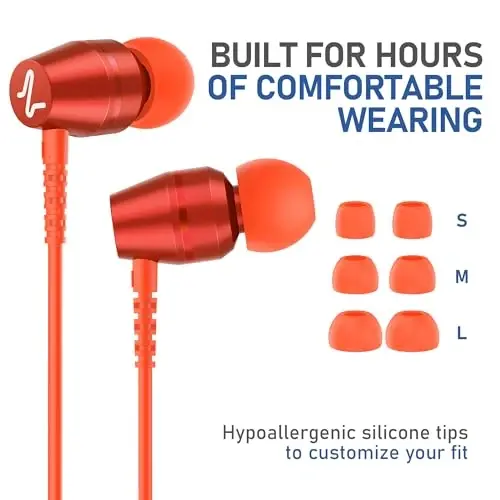 LUDOS OMNITONE Wired Earbuds in-Ear Headphones, 5 Year Warranty, Earphones with Microphone, 3.5 mm Jack Corded Ear Buds, Videoconference for iPhone, Samsung, Laptop, Kids, School Students - Coral - 6