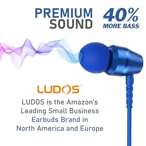LUDOS OMNITONE Wired Earbuds in-Ear Headphones, 5 Years Warranty, Earphones with Microphone, 3.5 mm Jack Corded Ear Buds, Videoconference for iPhone, Samsung, Laptop, Kids, School Students - Blue - 7