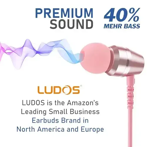 LUDOS OMNITONE Wired Earbuds in-Ear Headphones, 5 Years Warranty, Earphones with Microphone, 3.5 mm Jack Corded Ear Buds, Videoconference for iPhone, Samsung, Laptop, Kids, School Students - Pink - 7