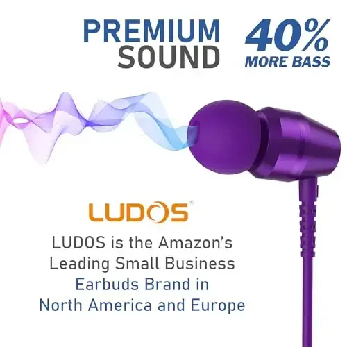 LUDOS OMNITONE Wired Earbuds in-Ear Headphones, 5 Years Warranty, Earphones with Microphone, 3.5 mm Jack Corded Ear Buds, Videoconference for iPhone, Samsung, Laptop, Kids, School Students - Purple - 7