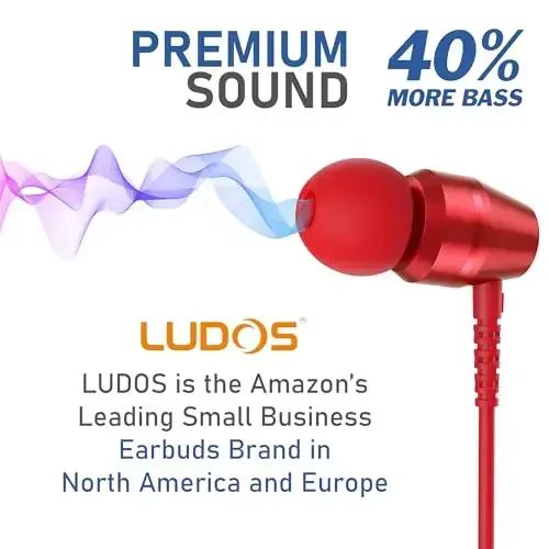LUDOS OMNITONE Wired Earbuds in-Ear Headphones, 5 Years Warranty, Earphones with Microphone, 3.5 mm Jack Corded Ear Buds, Videoconference for iPhone, Samsung, Laptop, Kids, School Students - Red - 7