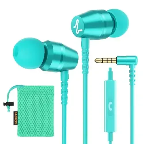 LUDOS OMNITONE Wired Earbuds in-Ear Headphones, 5 Years Warranty, Earphones with Microphone, 3.5 mm Jack Corded Ear Buds, Videoconference for iPhone, Samsung, Laptop, Kids, School Students - Turquoise - LUDOS