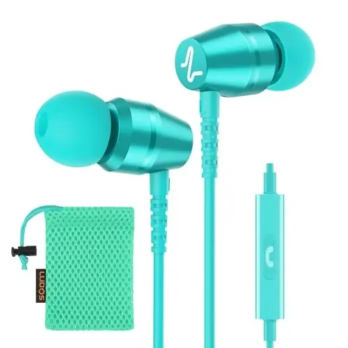 LUDOS OMNITONE Wired Earbuds in-Ear Headphones, 5 Years Warranty, Earphones with Microphone, 3.5 mm Jack Corded Ear Buds, Videoconference for iPhone, Samsung, Laptop, Kids, School Students - Turquoise - LUDOS