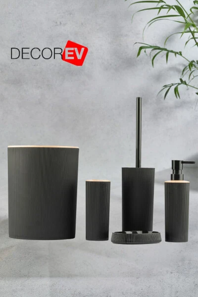 Lüks 5'li Banyo Seti Şık Tasarımlı Banyo Takımı-Siyah - DECOREV