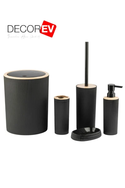 Lüks 5'li Banyo Seti Şık Tasarımlı Banyo Takımı-Siyah - DECOREV (1)