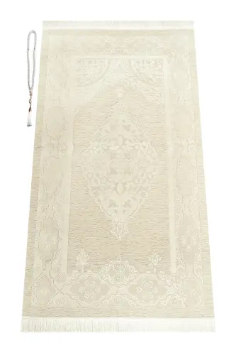 Lüks Açık Renk Osmanlı Şönil Seccade Tesbih Hediyeli Turkuaz-Krem 