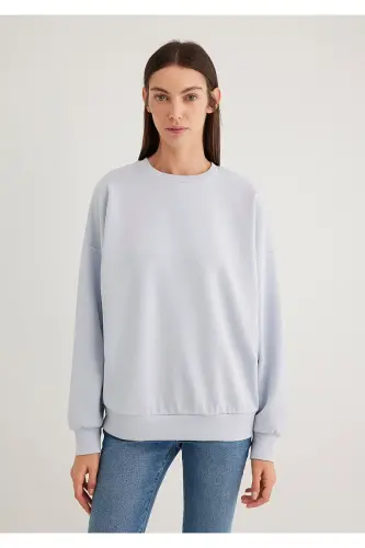 Lux Touch TENCEL TM Bisiklet Yaka Modal Sweatshirt 168837-89201-Mavi - 3