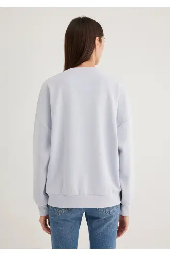 Lux Touch TENCEL TM Bisiklet Yaka Modal Sweatshirt 168837-89201-Mavi - 4