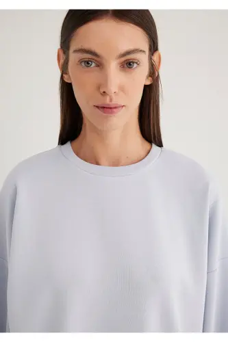 Lux Touch TENCEL TM Bisiklet Yaka Modal Sweatshirt 168837-89201-Mavi - 5