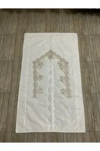 Lüks Kadife Seccade - Çeyizlik Hediyelik Kadife Seccade-Krem - 1