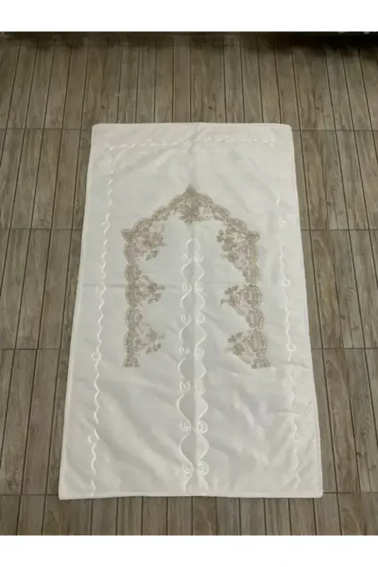 Lüks Kadife Seccade - Çeyizlik Hediyelik Kadife Seccade-Krem - 1