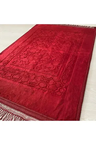 Lüks Kalın Yumuşak Peluş Seccade Kaydırmaz Taban Çeyizlik Hediye - Kırmızı 