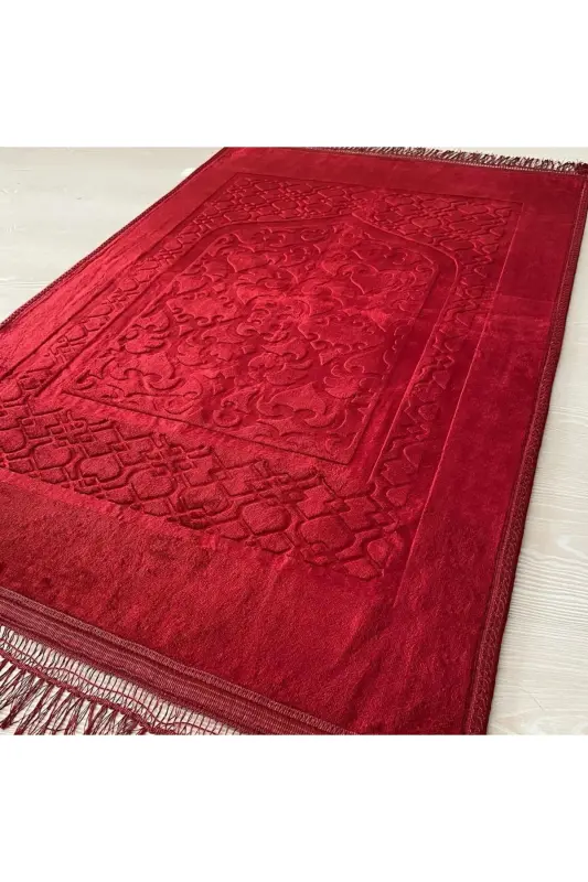 Lüks Kalın Yumuşak Peluş Seccade Kaydırmaz Taban Çeyizlik Hediye - Kırmızı - 1