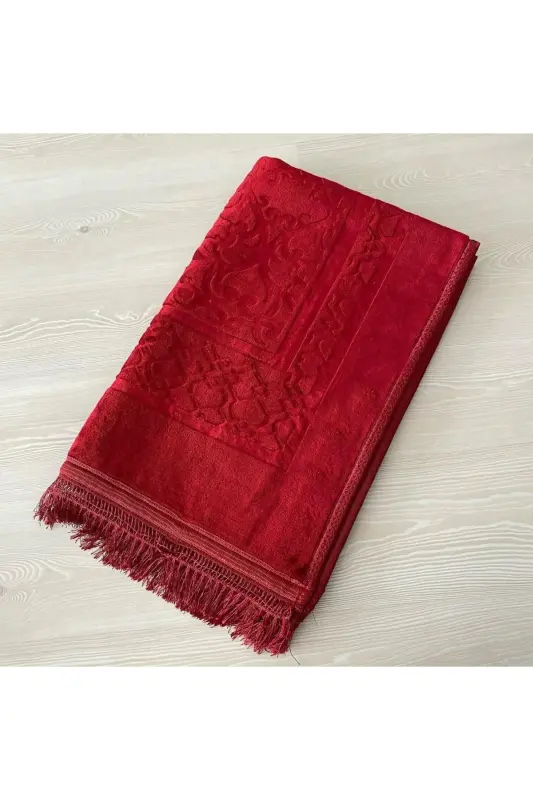 Lüks Kalın Yumuşak Peluş Seccade Kaydırmaz Taban Çeyizlik Hediye - Kırmızı - 3